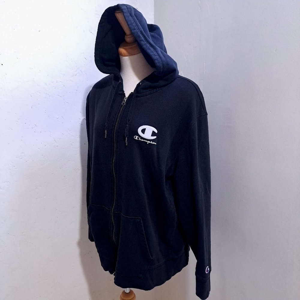 Champion | Black zip up unisex logo hoodie sweater
